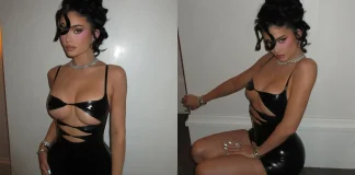 The Silhouette of the Season: Kylie Jenner Pushes the Boundaries of the Little Black Dress with Extreme Cutouts Kylie Jenner wears black cutout latex dress