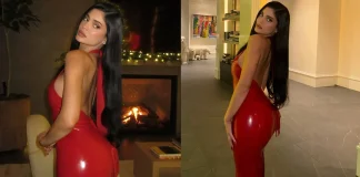 Sleighing in Shine: Kylie Jenner Proves Red Latex Is the Ultimate Holiday Power Move Kylie Jenners wears red Poster Girl Official latex dress