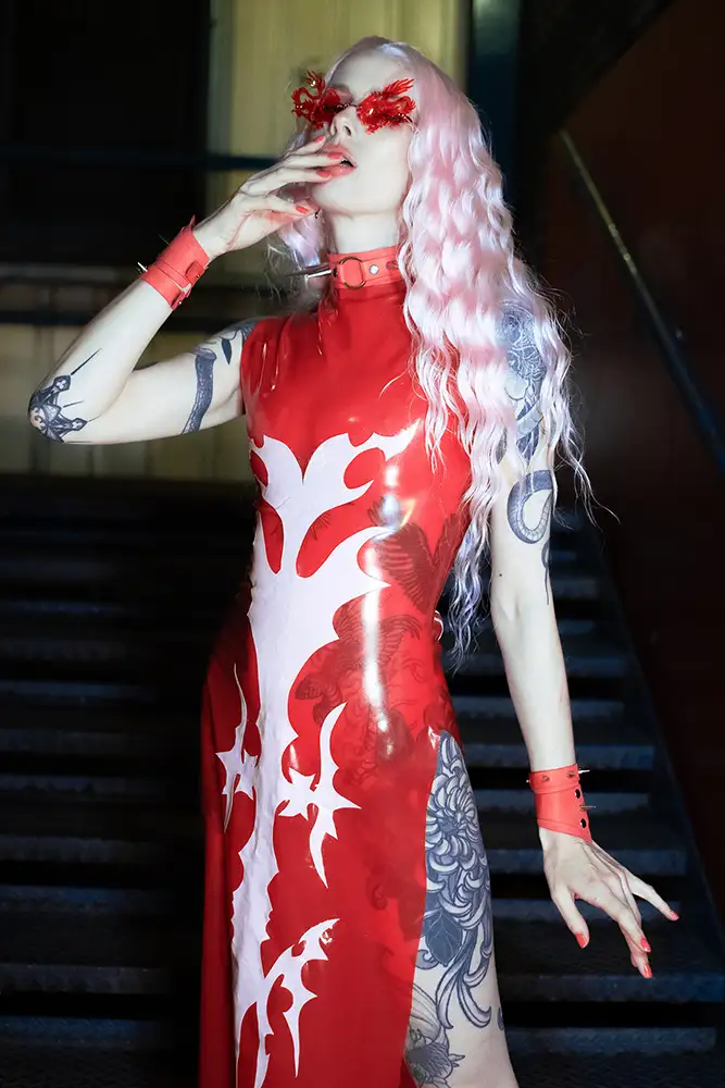 Lara Aimee wears Liquid Disco Latex at Torture Garden in London