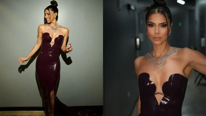 Roselyn Sanchez stuns in a ruby Atsuko Kudo latex Tulip Cup gown at ABC's New Year’s Rockin’ Eve 2026