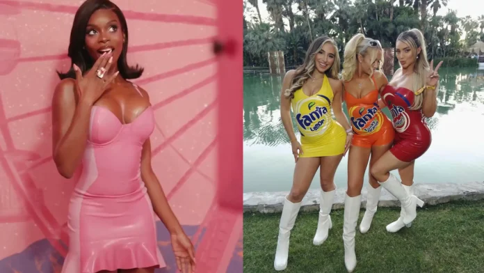 Olandria Carthen wears Venus Protoype latex and Abella Danger, Valentina Page and Kayley Gunner wear Maggie Delena Latex to Coachella Festival