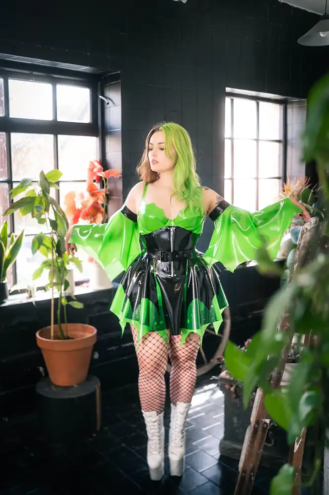 Talia Tease wears the Darker Desires Shadow Collection Latex Fashion