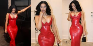 Red Alert! Cardi B Wows in Poster Girl’s Corset-Inspired Latex Ensemble Cardi B wears Poster Girl x KHY latex fashion