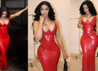 Red Alert! Cardi B Wows in Poster Girl’s Corset-Inspired Latex Ensemble Cardi B wears Poster Girl x KHY latex fashion